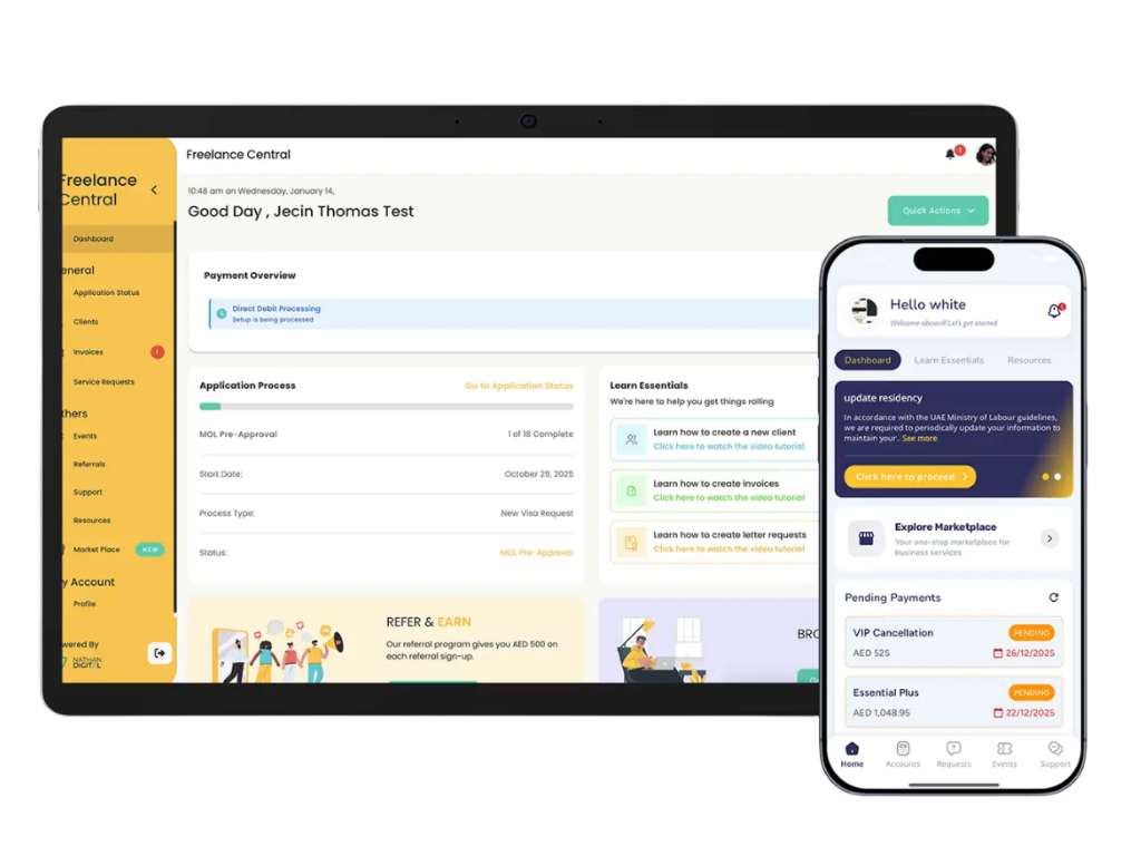 Freelancer Central platform for managing clients, invoices, payments and professional documents
